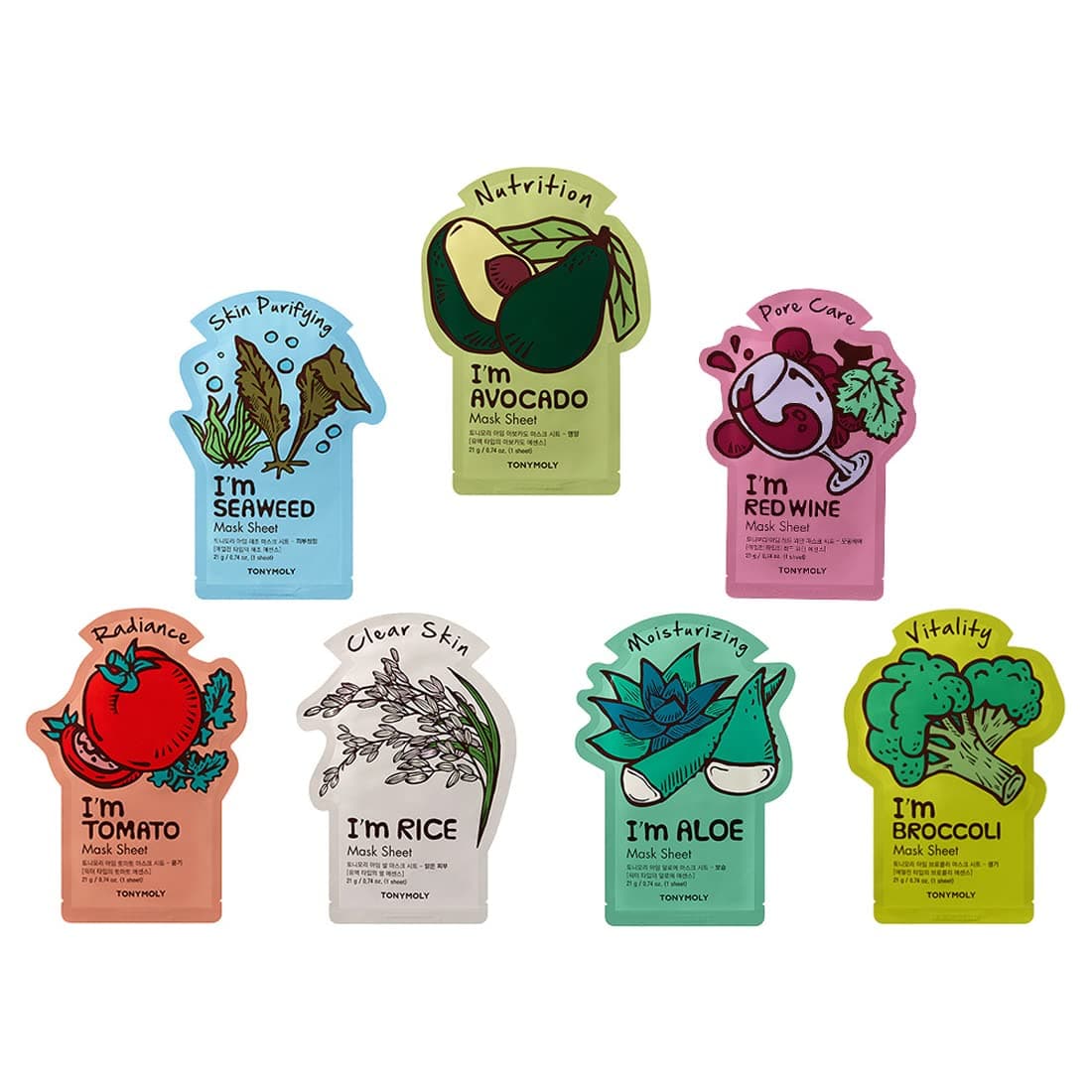 I'm Real Super Food Face Sheet Mask| Pack of 7| Sheet Face Mask for Glowing Skin|Facial Mask With Essence| Skin Radiance, Boosts Elasticity & Pore Care|Sheet Mask Combo