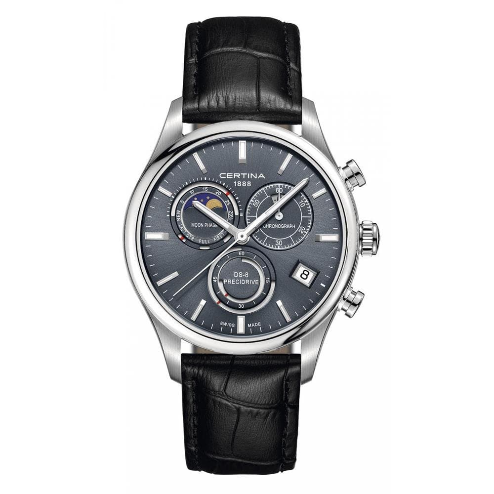 Certina Men's 42mm Black Leather Band Steel Case Quartz Grey Dial Analog Watch C033.450.16.351.00