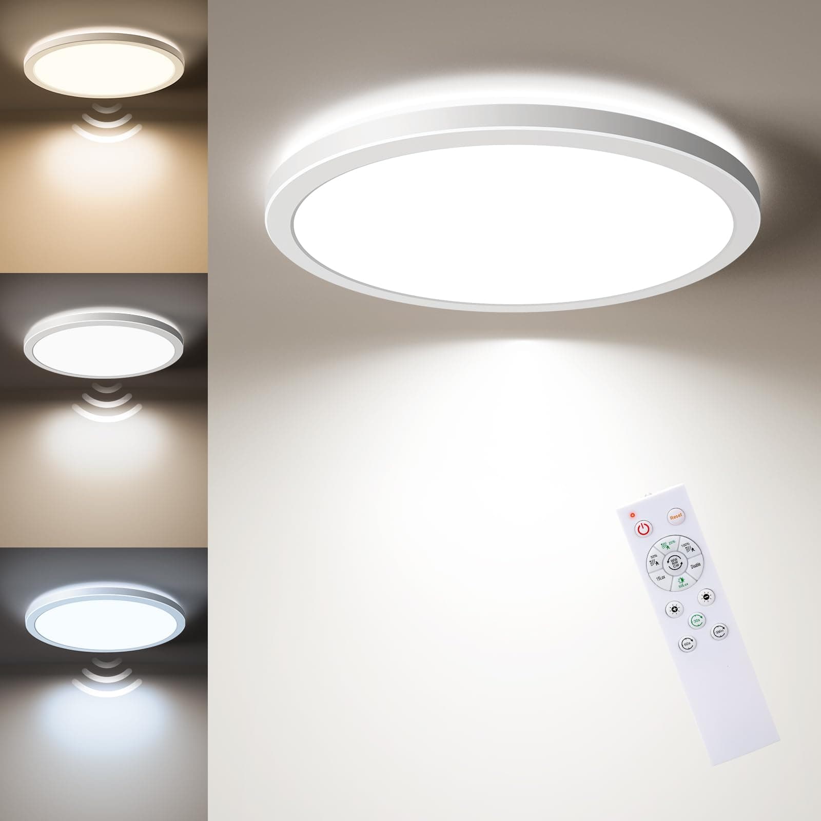 Matane Dimmable Motion Sensor LED Ceiling Light with Remote, 9 Inch Wired Flush Mount 3000K 4000K 5000K, 1800LM Motion Sensor Light Indoor for Closet Hallway Laundry Stairs White New Version