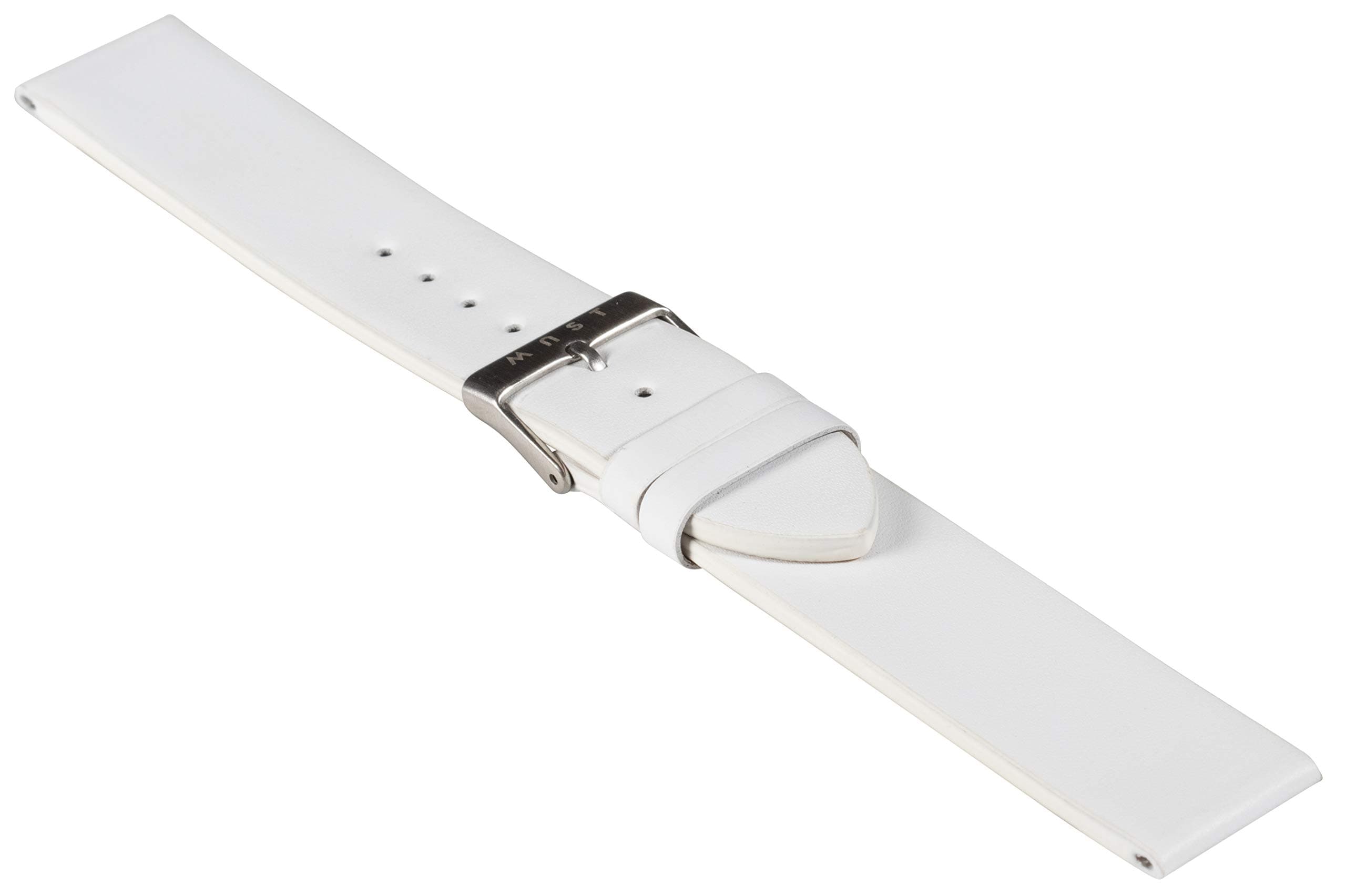 MAST MILANO20mm Mens Watch Leather Strap with Silver Buckle White