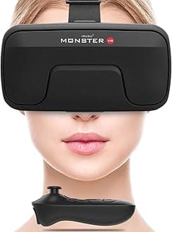 Irusu Monster VR Headset for Mobiles - Virtual Reality Glasses with 40 MM HD Lens,Built in Touch Button and Controller for Learning | Gaming | Watching Movies | Virtual Experiences