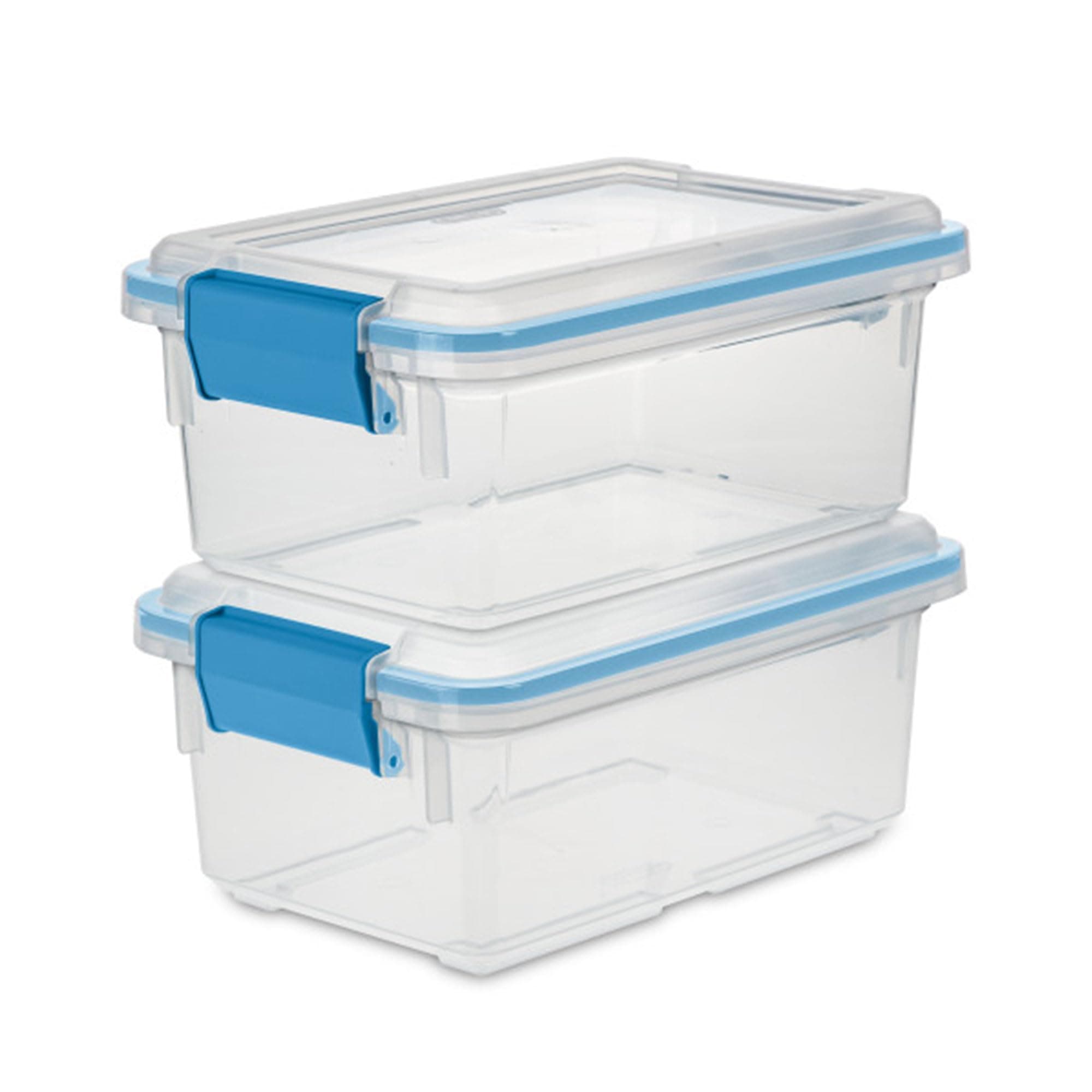 Sterilite 7.5 Qt Gasket Box, Stackable Storage Bin with Latching Lid and Tight Seal, Plastic Container to Organize Basement, Clear Base, Lid, 6-Pack