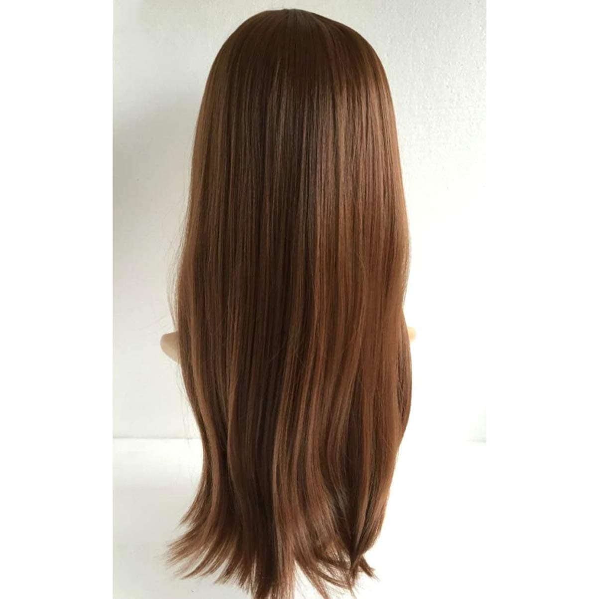 Minkissy Brown Long Wig with Air Bangs Women Girls Cosplay Hair Wig Natural Beauty Straight Pear Head Wig