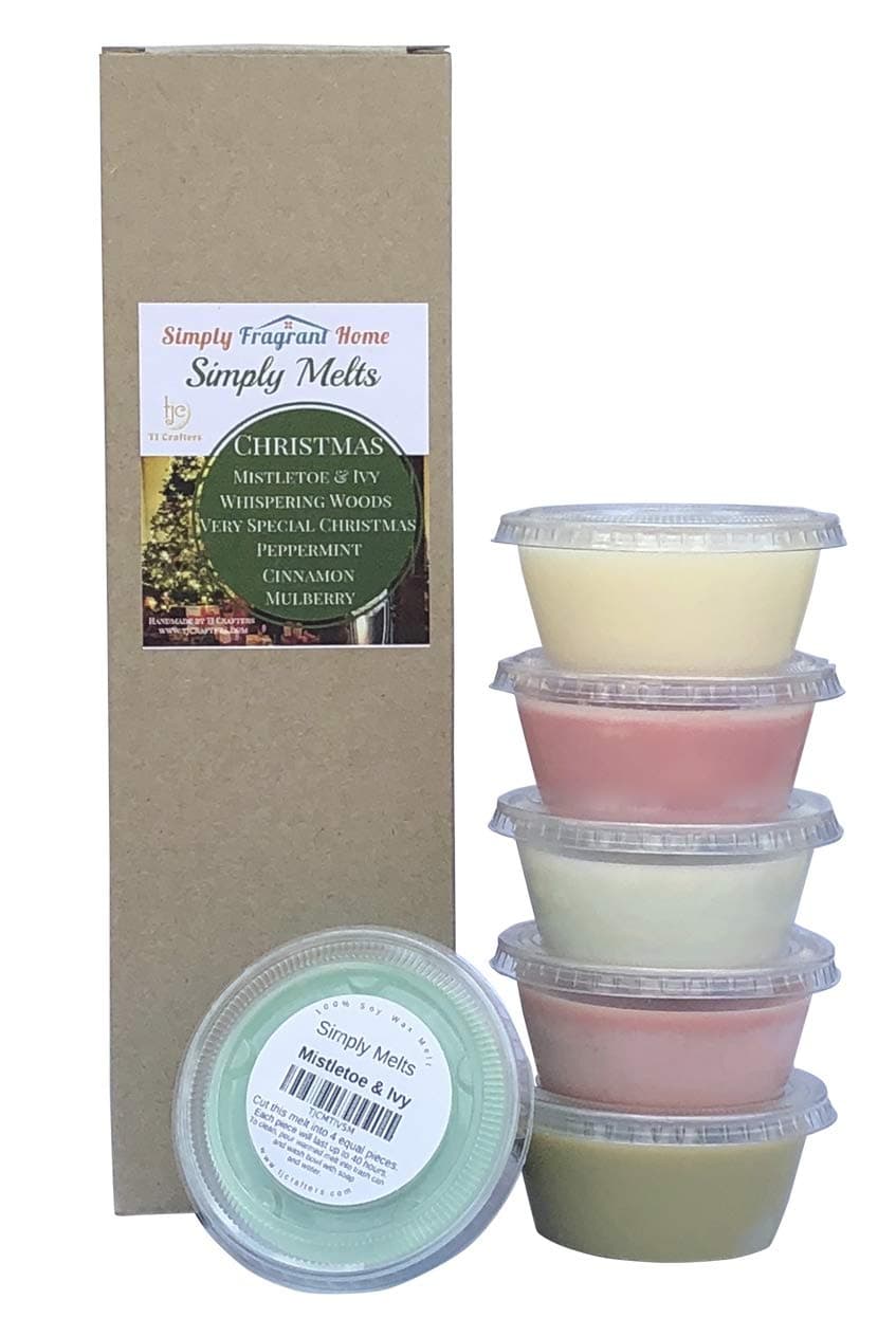 Scented Wax Melts Variety Pack - Hand Poured Natural Soy Wax Melt Cups, 6 Resealable Cups (2.2 Ounces Each, 13.2 Ounces Total), Up to 40 Hours of Scent Throw Per Quarter Cup (Christmas)