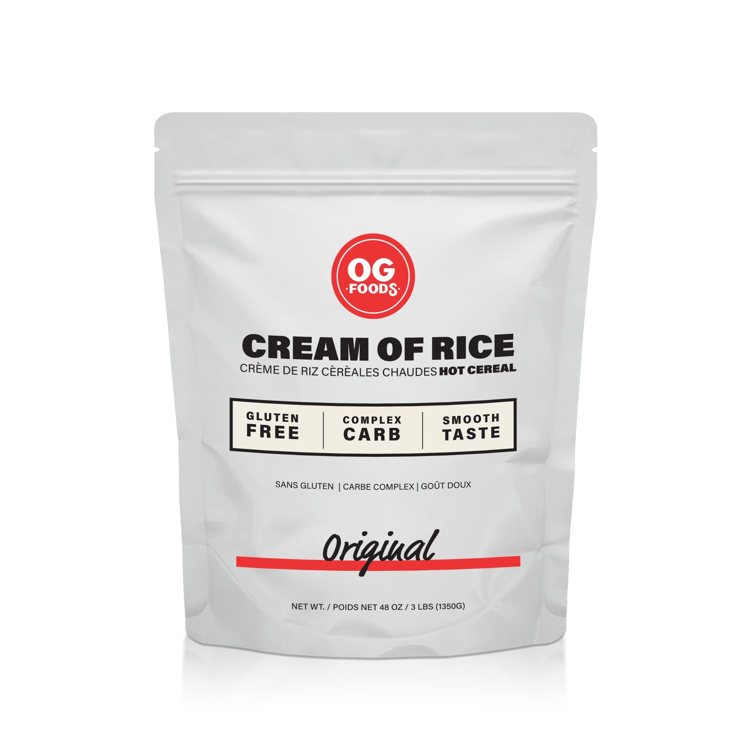 OG FOODS Cream of Rice Hot Cereal | Complex Carb Hot Cereal Made From White Rice | Complex Carb, Gluten Free, Smooth Taste | 3LB, 1350G