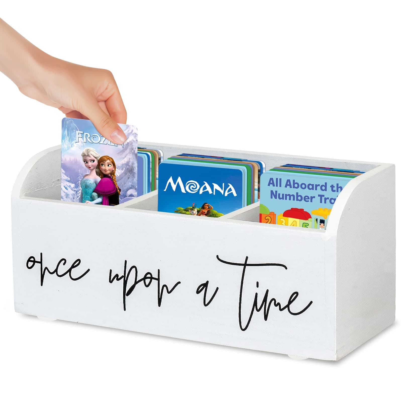 Yoto Card Holder - Wooden Case with Two Compartments, White, 3 Compartments