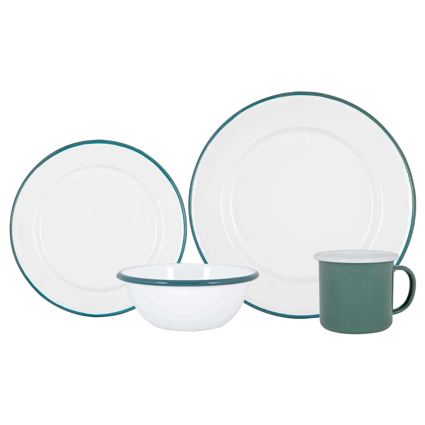 Argon Tableware Coloured Dinnerware Set - 16-Piece - Green Dinner Set Lightweight Camping Dinner Plates, Pasta Bowls, Coffee Mugs and Side Plates Dining Set