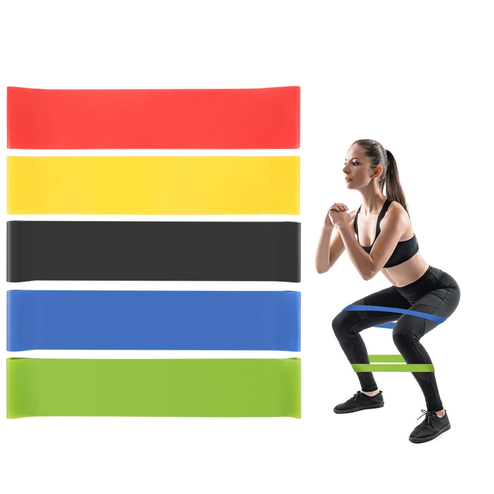 ERUW Resistance Bands, [Set of 5] Skin-Friendly Elastic Resistance Fitness Exercise Loop Bands with 5 Different Resistance Levels Ideal for Home, Gym, Yoga, Training