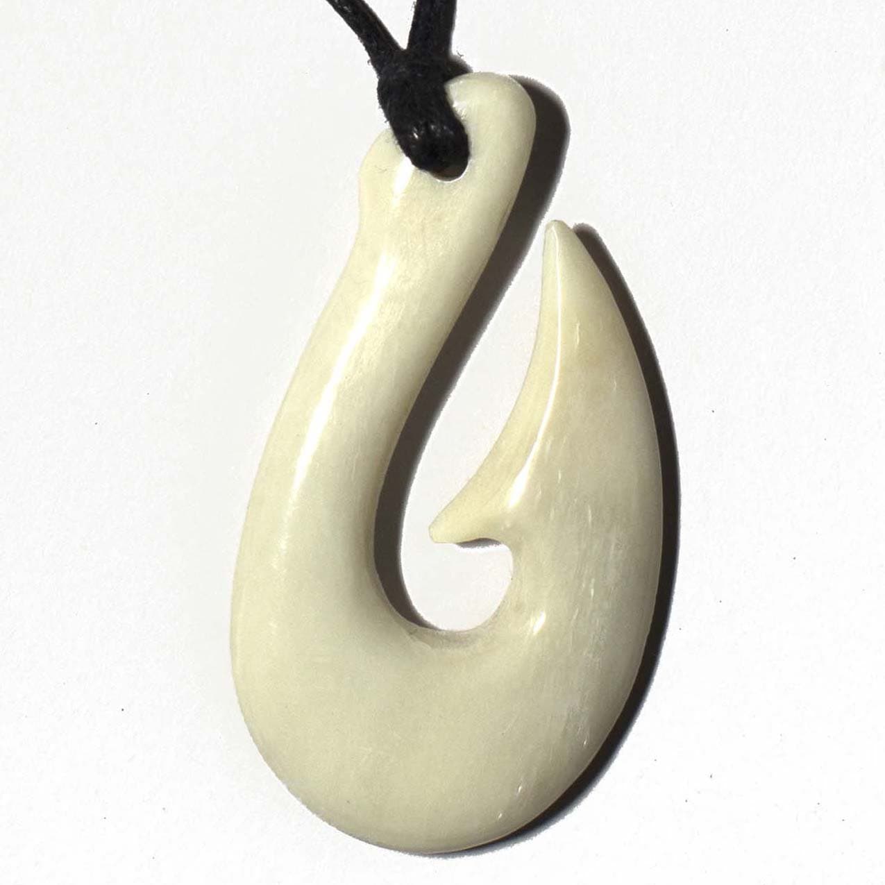 Bone Fish Hook Mens Womens Necklace Talisman - Genuine Bovinae Family Bone Art