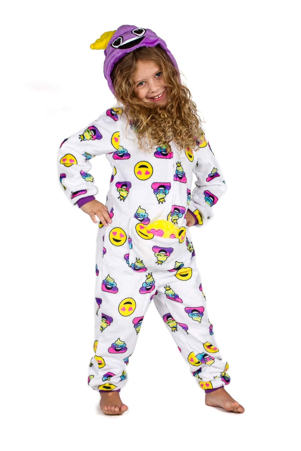 Peace Love & Dreams Current Mood Girls Emoji Onesie Pajamas with Bonus Smiley Face Stuffy