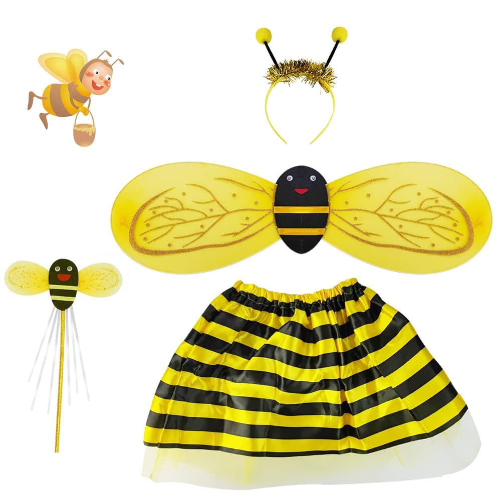 Bee Costume Bumblebee Fancy Dress Halloween Costume Girl Christmas Dress Up for Christmas Party Costume with Wings, Headband, Wand, Skirt suit for Stage Performance,Role Playing(2-5 years)
