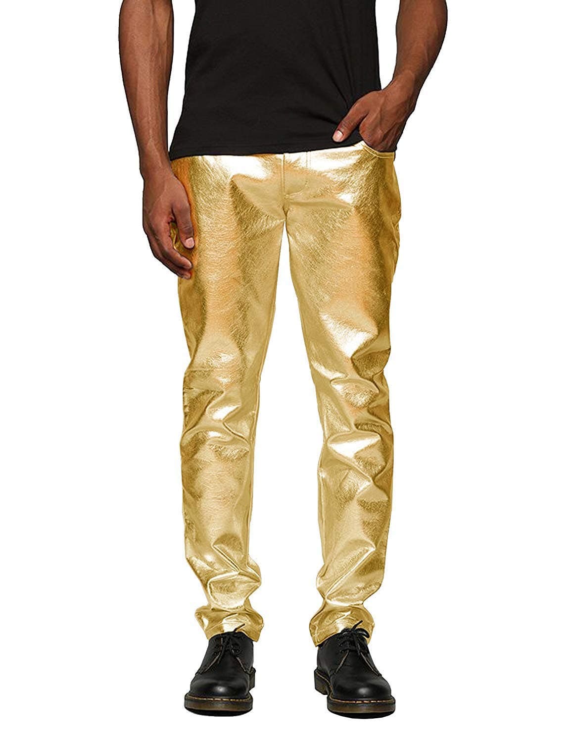 COOFANDY Men's Metallic Shiny Pants Night Club Pants 70s 80s 90s Disco Pant Party Dance Straight Leg Trousers