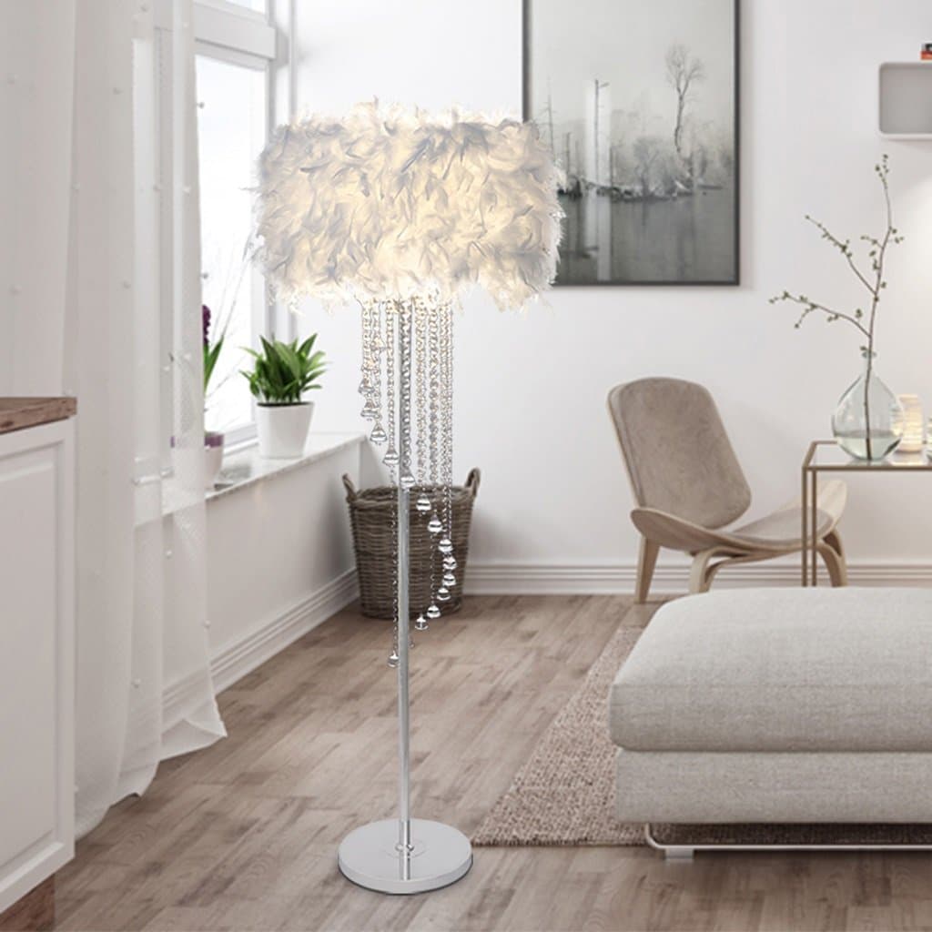 Crystal Tassel Floor Lamps Modern Simple Wedding Room Bedroom Living Room Feather Standard Lamp (Color : White)