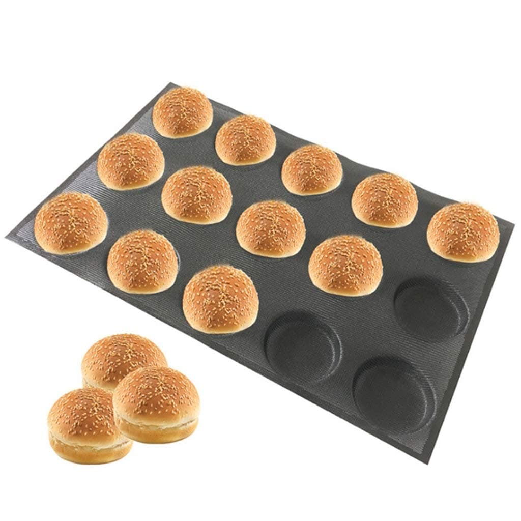 Kitchen Tools and Gadgets Goldbaking Silicone Bun Bread Forms Non Stick Sheets Black 39X75cm Perforated Hamburger Molds Muffin Pan Tray,Black