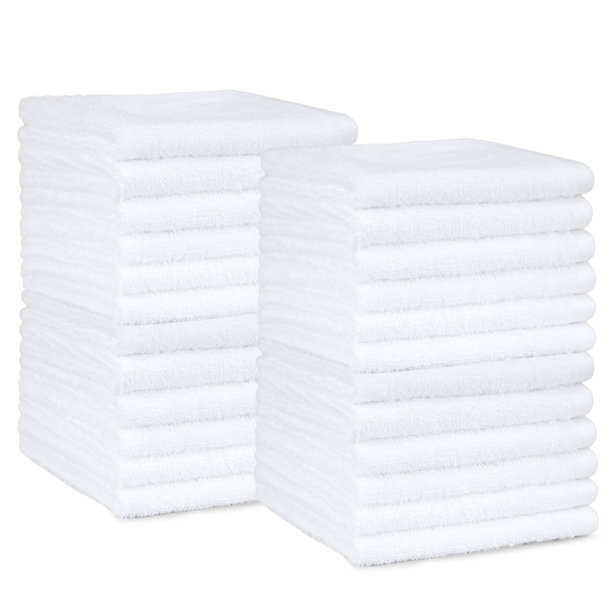 Amazon Basics Fast Drying Cotton Washcloths for Bathroom, Machine Washable, Soft and Highly Absorbent, 12 x 12 in, White, 24-Pack