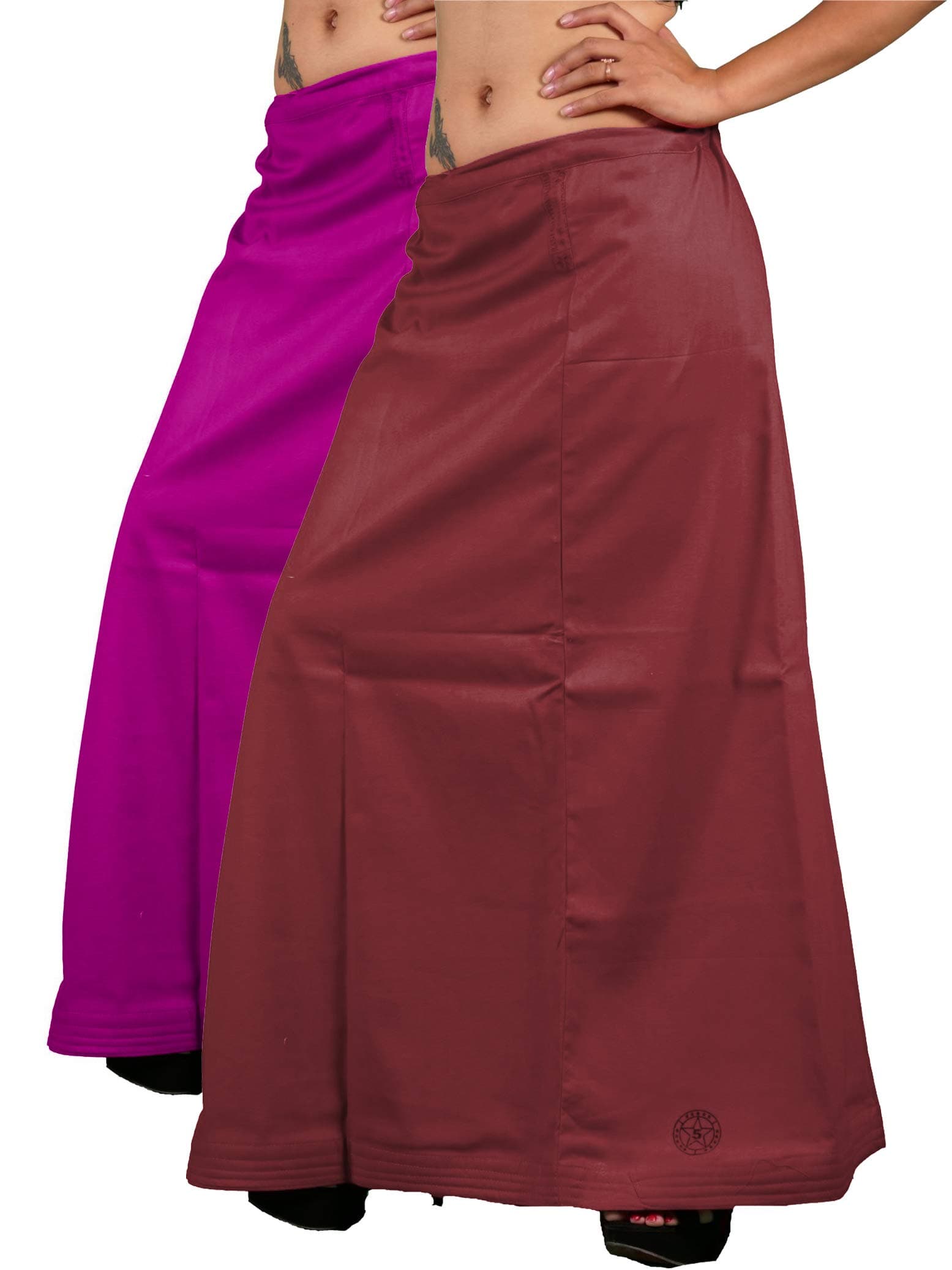 The Crafted Women's Pure Cotton Readymade Inskirt Saree Petticoats Combo with Handmade Nada (Egg Plant)