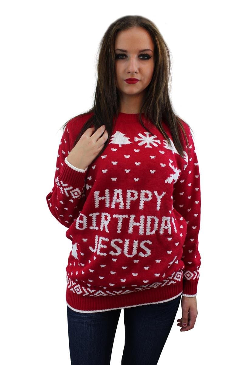 Girltalkfashions Unisex Novelty Fair Isle Happy Birthday Jesus Christmas Jumper