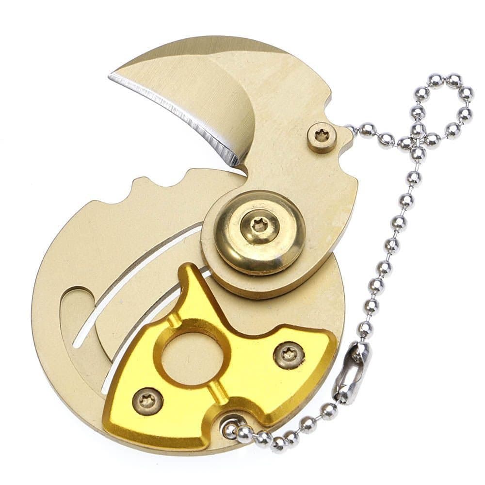 Beisite Creative Coin-shape Mini Folding Pocket Keychain Knife with Hanging Chain (Gold)