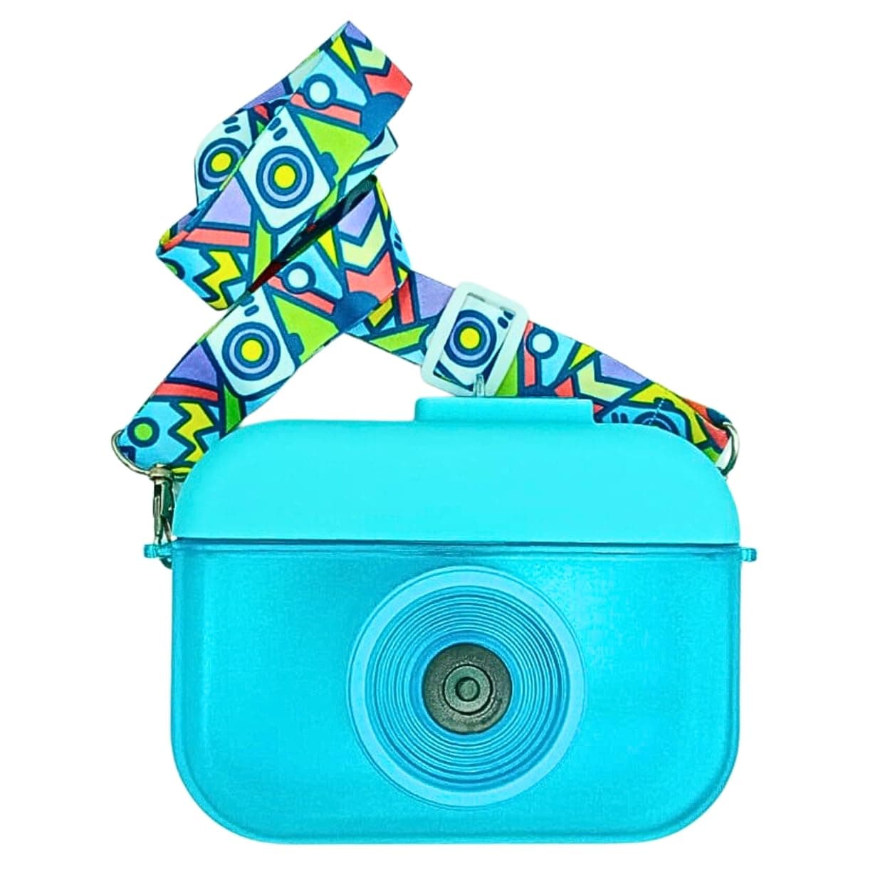 Camera Cool Kids Blue Water Bottle with Shoulder Strap | Water Capacity 400ml | Unique Camera Design, Vibrant Blue Color, Durable Plastic, Stylish, Hydration on the Go, | Office | Home | School | Work