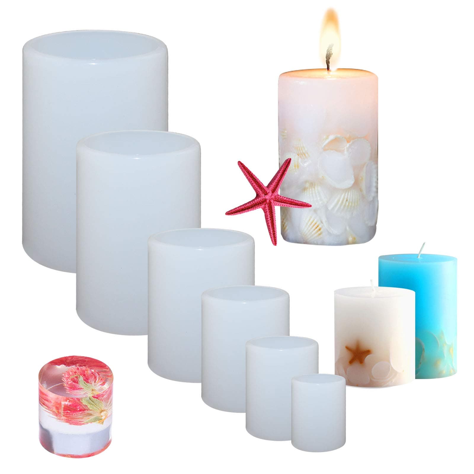 6 Pieces Cylinder Silicone Candle Molds Pillar Candle Silicone Molds Resin Casting Molds Candle Molds DIY Clay Molds