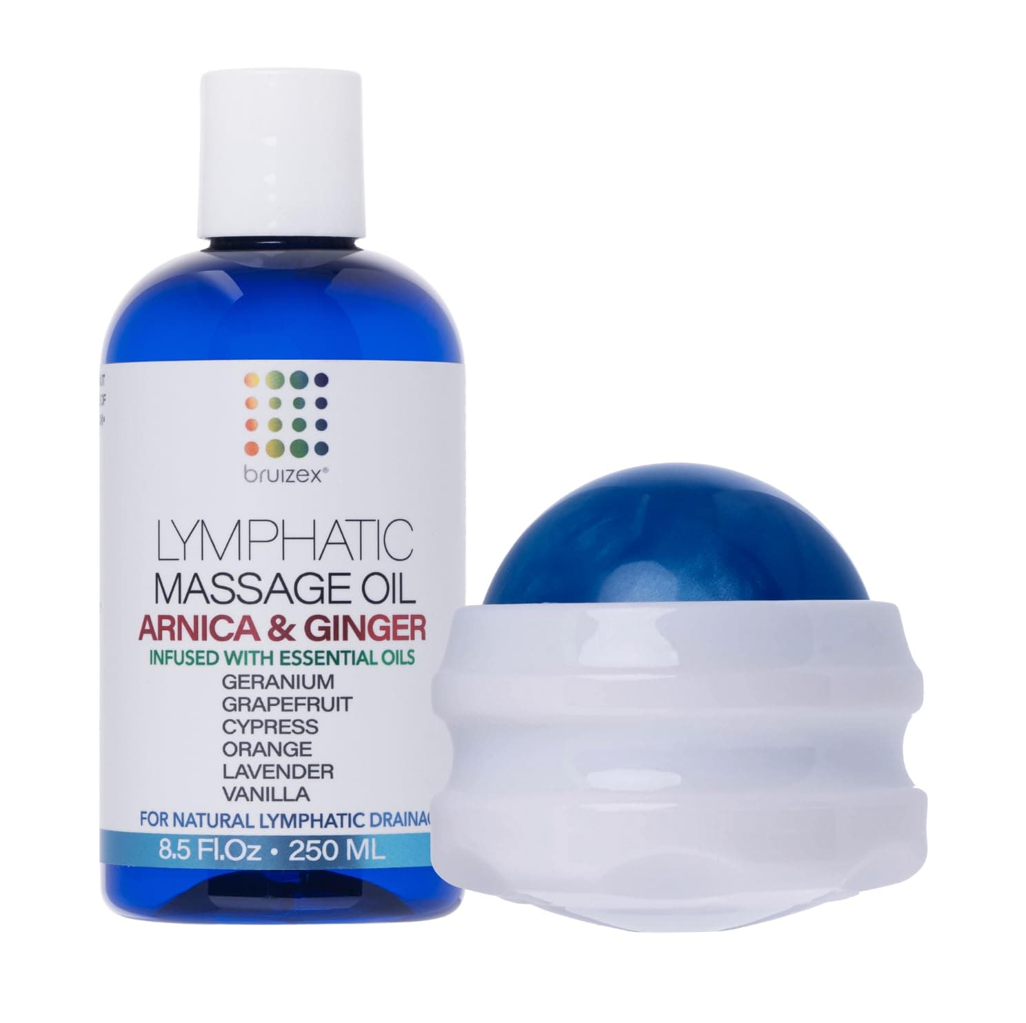 Arnica Ginger Lymphatic Massage Oil & Fibro Roller Lymphatic Massage Roller Ball Bundle, for Fibrosis Treatment, Manual Lymph Drainage & Post Surgery Recovery