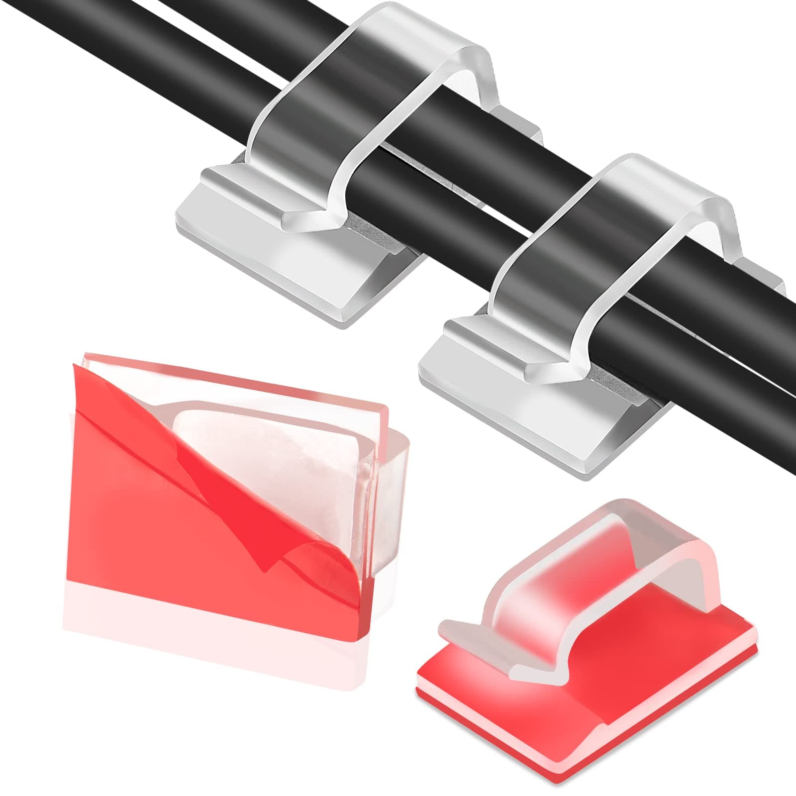 Adhesive Cable Clips Clear (45 PCS, Small), Upgraded Christmas Outdoor Light Clips, Wire Holder Cord Organizer for Cable Management Under Desk