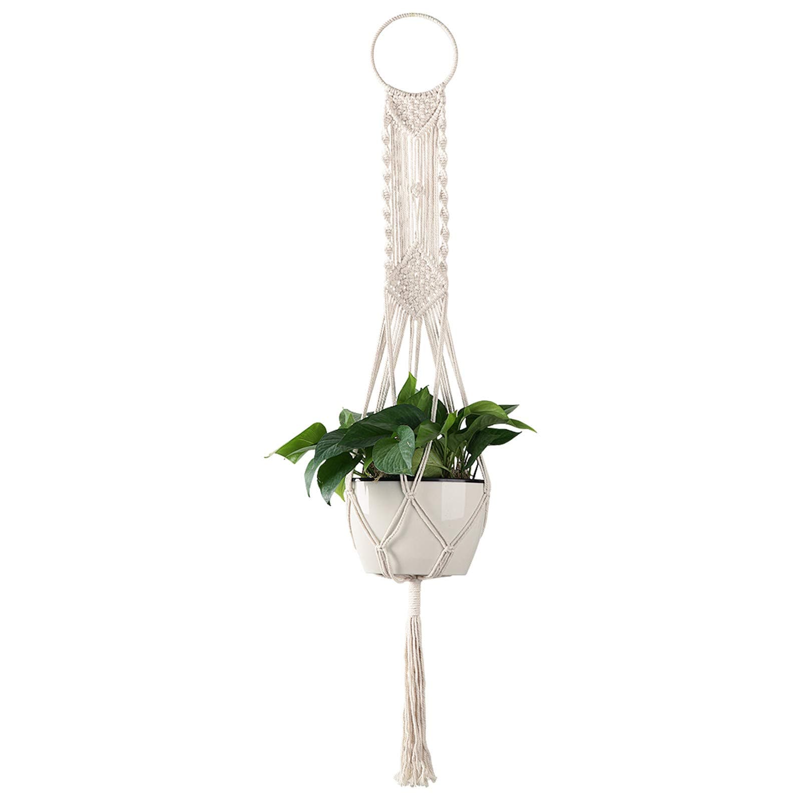 Cuttte Macrame Plant Hanger, Indoor Outdoor Hanging Planter Basket, Hanging Plant Holders, Decorative Macrame Hangers, 4 Legs 43.3 Inch, Cream Color, Boho Decor