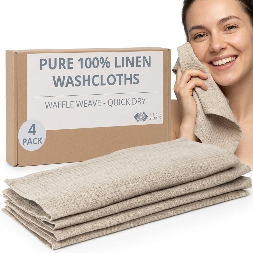 Bathroom Wafer Cloths Clean 100% Linen 4 Pack 25 x 25 cm Linen Face Wipes Waffle Fabric Exfoliating Face Towel for Women 4 Pieces