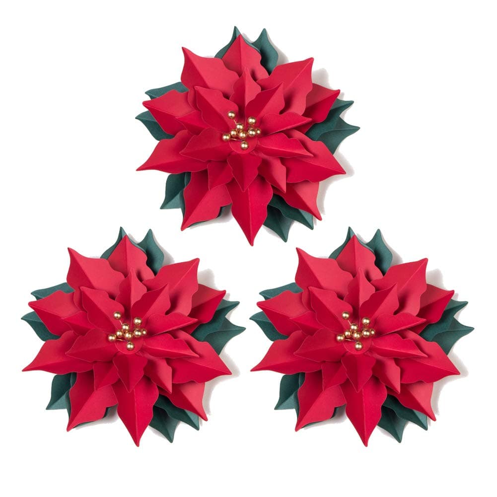 Easy Joy Paper Poinsettia Flowers Handcrafted Flowers Red Paper Flowers Girls Party Wedding Bridal Shower Christmas Decoration Table Centerpiece, Set of 3