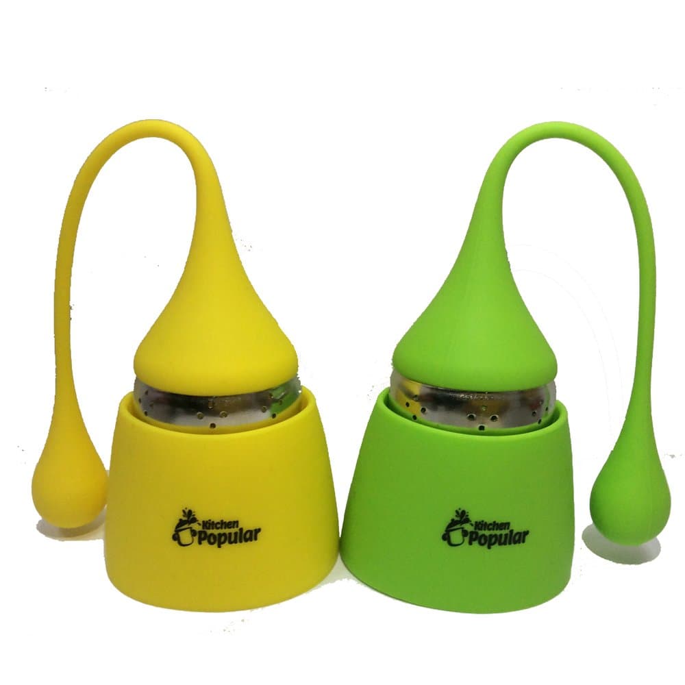 Premium Silicone Tea Infuser - Set of 2 Water drop Tea Strainers - Silicone handle & Drip Tray Stainless Steel Strainer - Loose Tea Steeper - Best for Loose Leaf or Herbal Tea - By Kitchen Popular