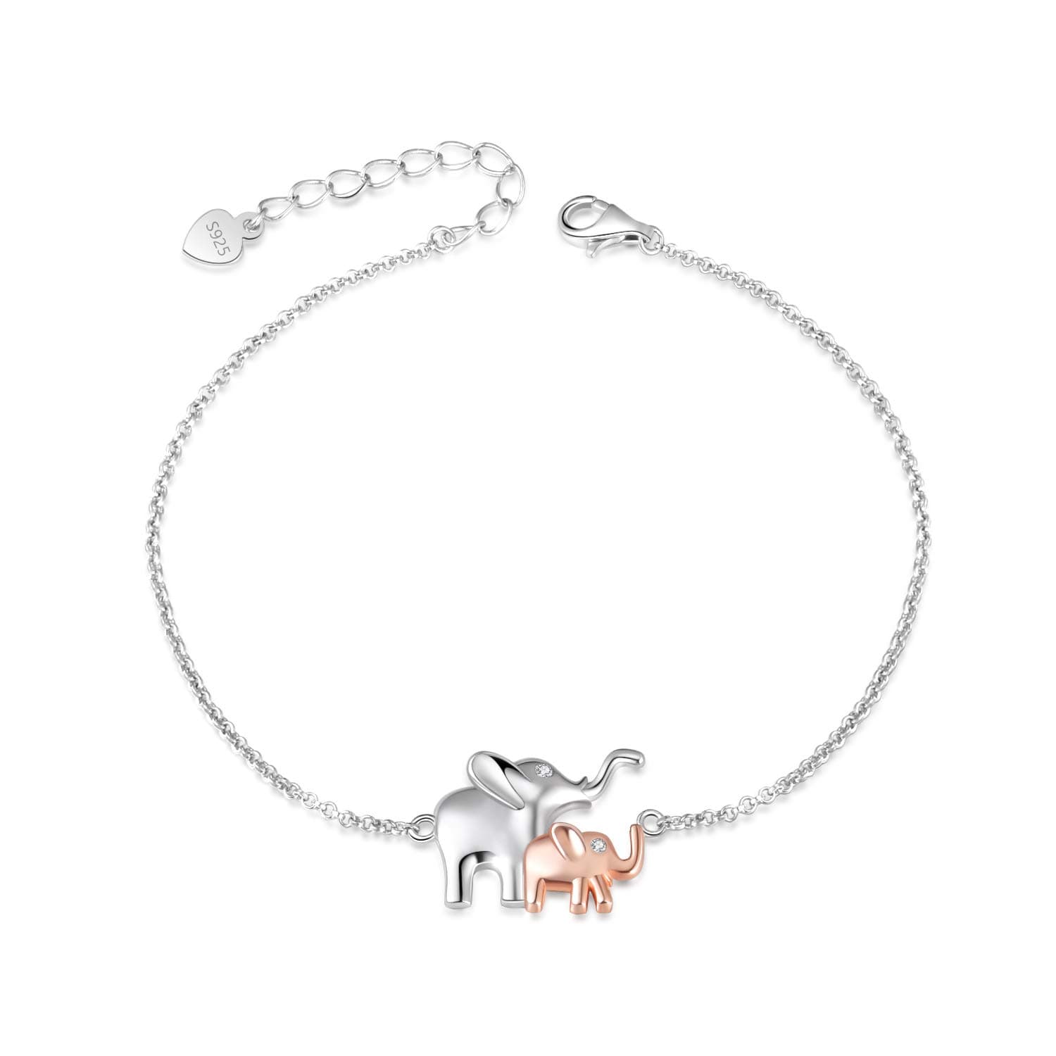 Mother and Daughter/Baby Elephant Bracelet 925 Sterling Silver Elephant Jewelry Gifts