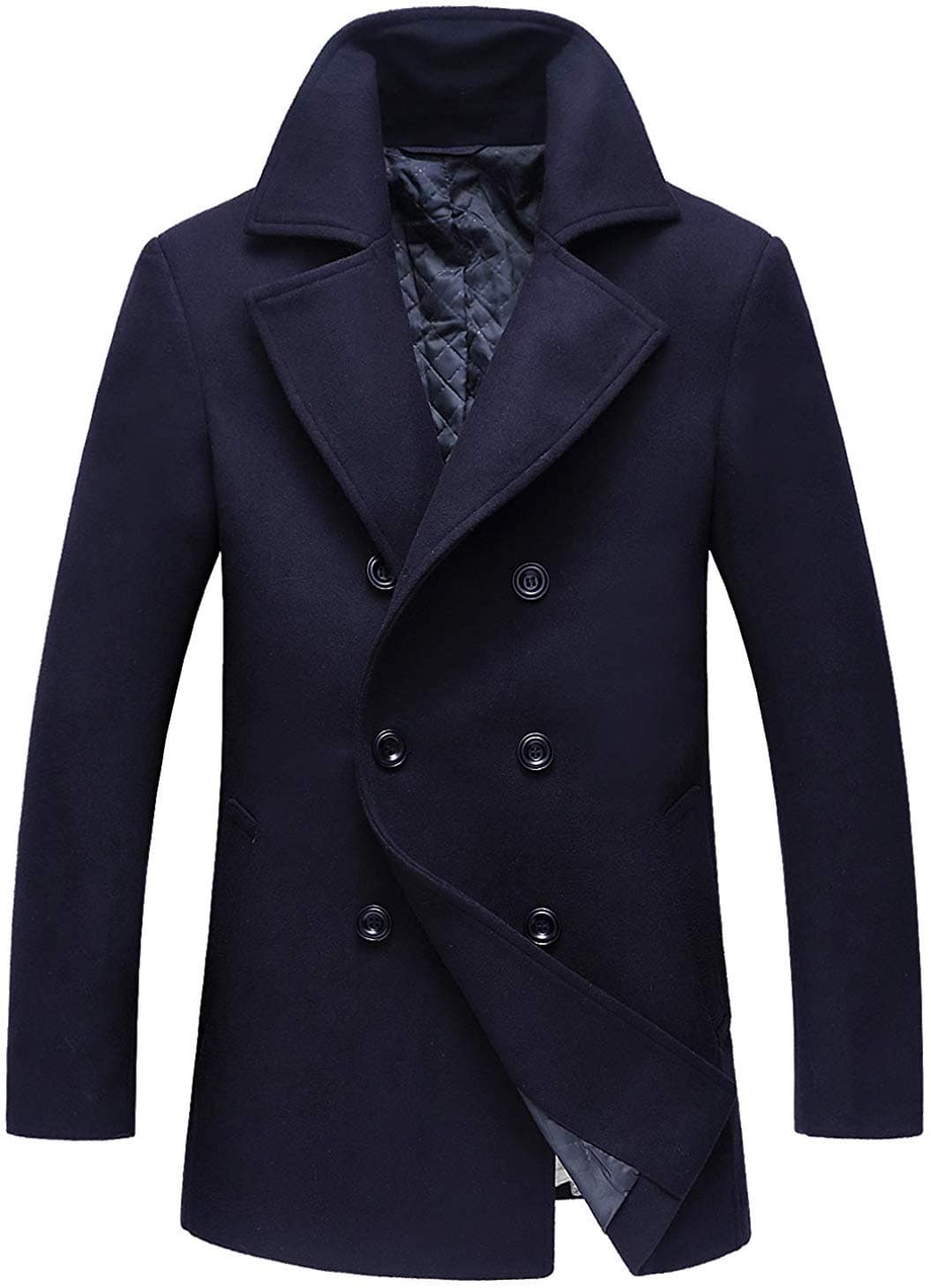 Men's Classic Notched Collar Double Breasted Wool Blend Pea Coat