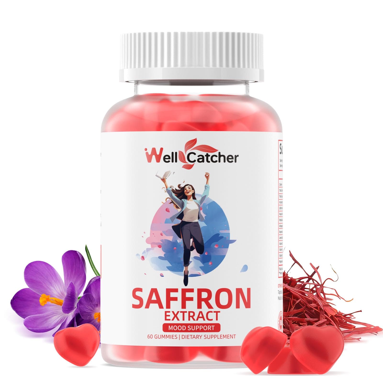 Saffron Gummies for Adults Kids - Organic Saffron Extract Supplement for Men Women Sugar Free for Mood Balance Support Better Sleep Metabolism with Vitamins Non GMO Strawberry Flavored 30 Days Supply