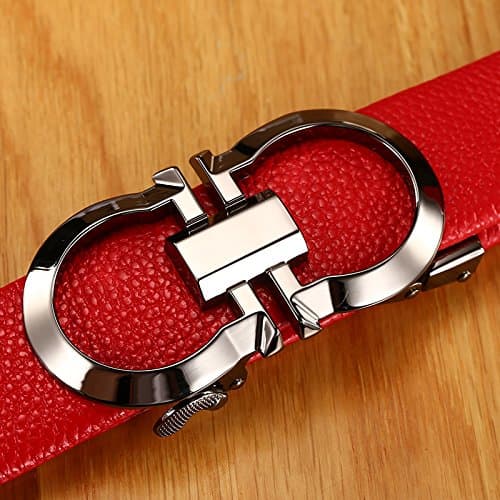 LLZPD Leather Belt/Men'S/Automatic Buckle/Belt/Youth/Belt Wedding/Birthday/Gift/Couple/Valentine'S Day, Gun Buckle Red Belt Body, 115Cm
