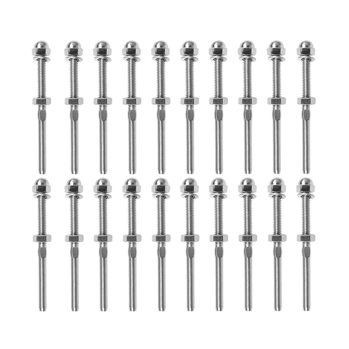 20Pcs Cable Railing Swage Threaded Stud Tension End Fitting Terminal for 1/8" Stair Deck Railing Wood & Metal Post Balusters T316 Stainless Steel Marine Grade
