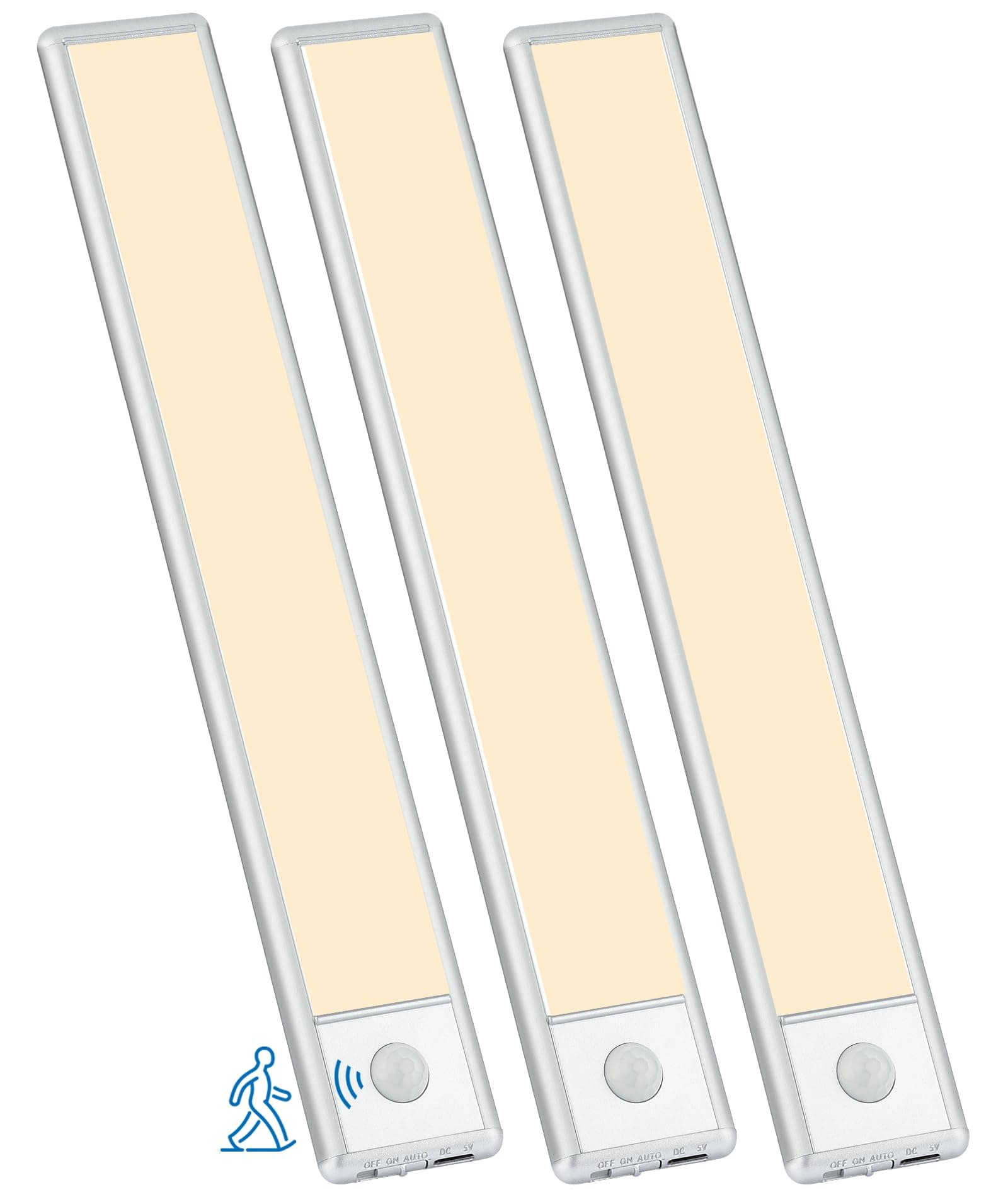 51-LED Motion Sensor Under Cabinet Lighting, 12-inch Magnetic Rechargeable Under Counter Closet Lights, Wireless Light Bar, 3-Pack, Warm White