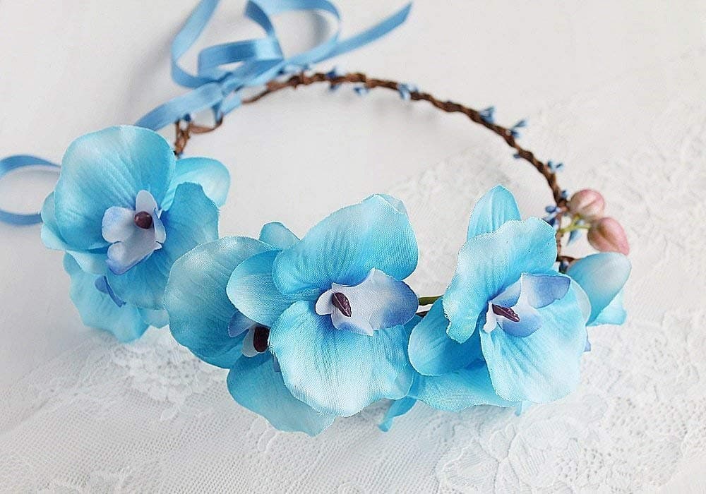 Blue Orchid Crown, Something Blue Wedding Headband, Beach Hair Accessory, Mermaid Party Crown