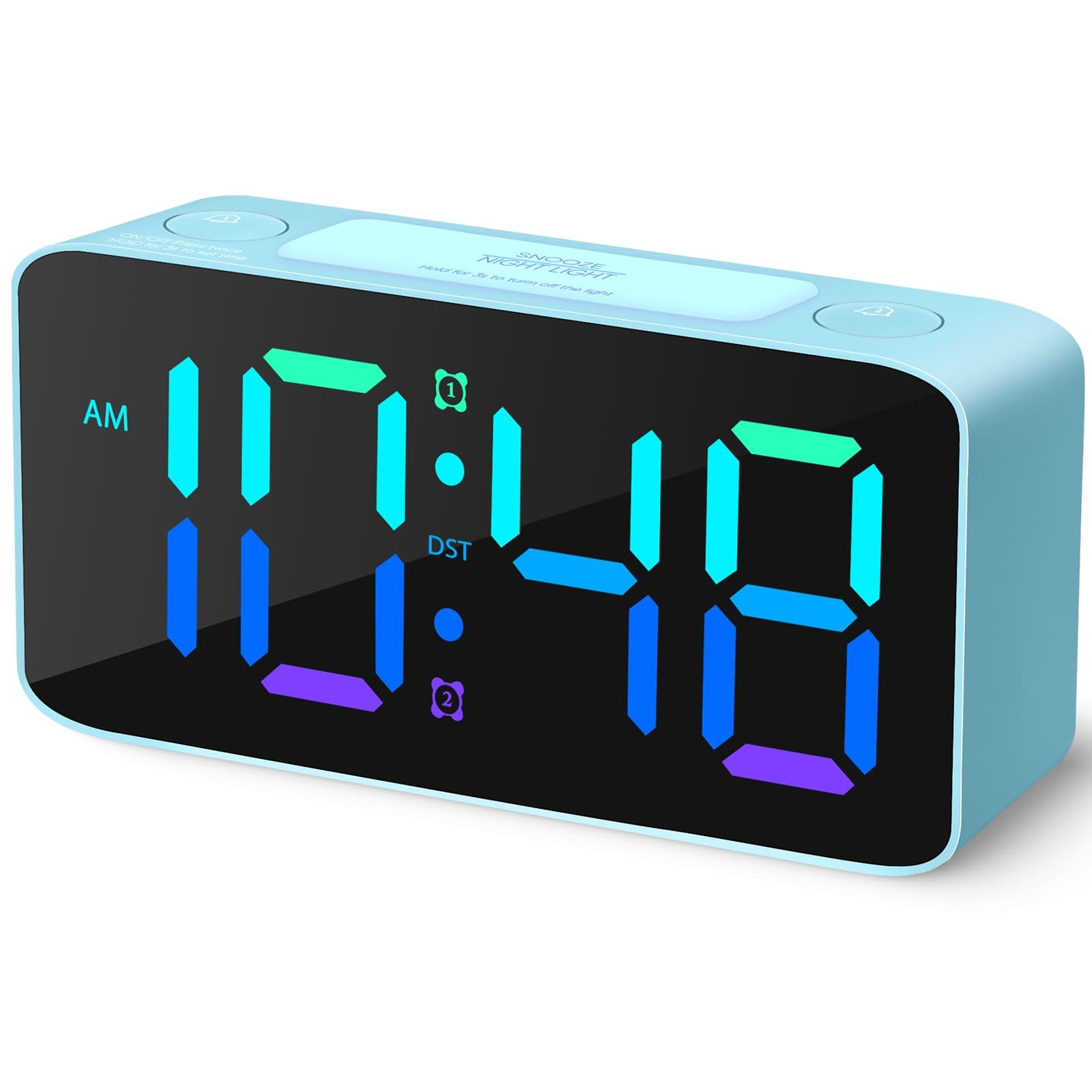 Cadmos Loud Alarm Clock for Heavy Sleepers Adults,Digital Clock with 7 Color NightLight,Adjustable Volume,USB Charger,Small Clocks for Bedrooms Bedside,ok to Wake for Kids,Teens (Blue+RGB)