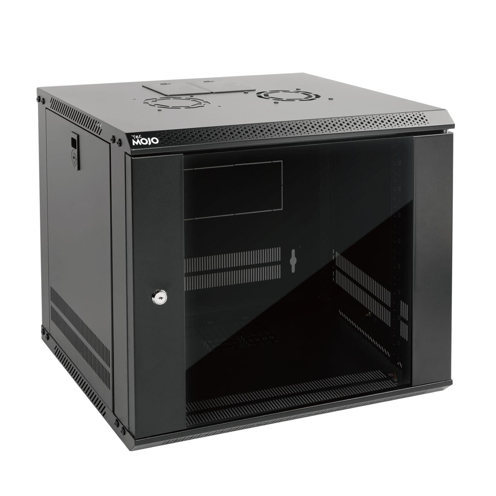 Tecmojo 9U Wall Mount Server Cabinet IT Network Rack Enclosure Lockable Door and Side Panels Black,Cooling Fan, Glass Door, 17.7inch Depth,for 19” IT Equipment, A/V Devices