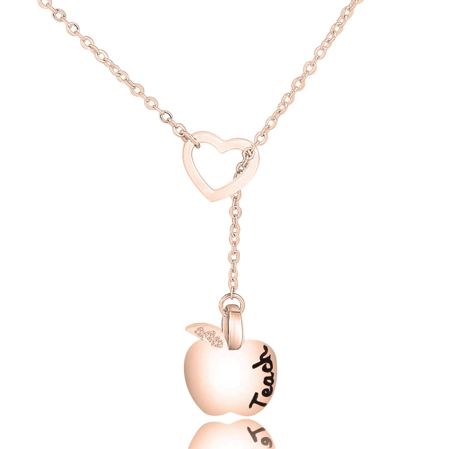 ENSIANTHTeacher Necklace Teachers Gift Apple Pendant Lariat Necklace Thank You Gift For Teacher
