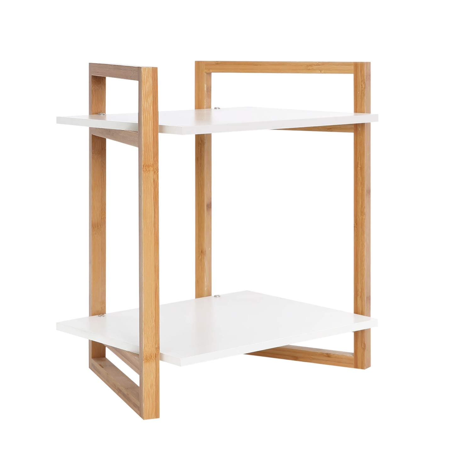 BAMFOX Bamboo Shelving Unit with 2 Tiers for Luggage Rack, Shoe Rack,Bathroom Storage Rack, Kitchen Rack,Bookcase,Flower Rack of 18.1"x13.7"x19.7" in Natural/White Color