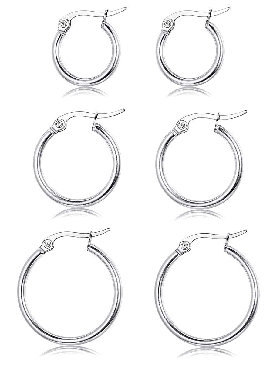 CASSIECA 3 Pairs 925 Sterling Silver Round Hoop Earring for Women Girls Lightweight Click-Top Hoop Earring Hypoallergenic 10-20MM Christmas Gift