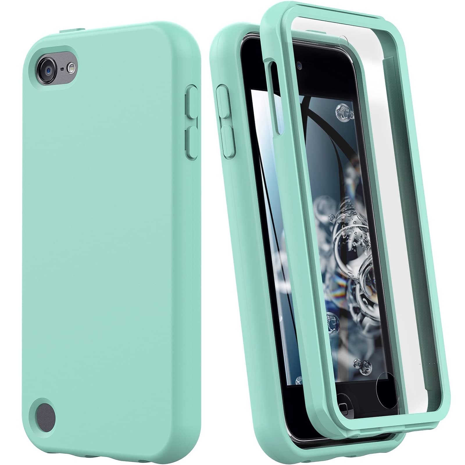 Hensinple for iPod Touch 7th/6th/5th Generation Case,for iPod Touch case,Shockproof Silicone [with Built in Screen Protector] Full Body Heavy Duty Rugged Defender Cover(Green)
