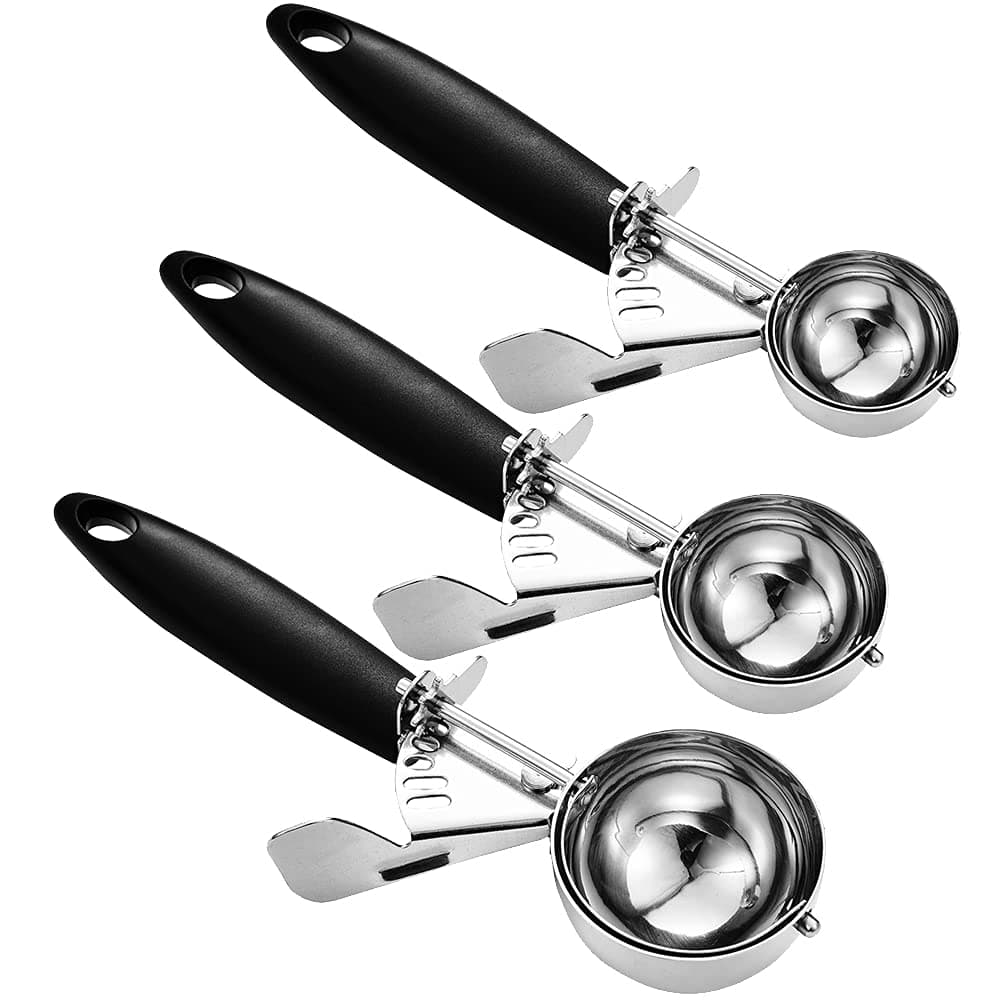Cookie Scoop Set, 3 Pieces Ice Cream Scoop Set, 0.8 OZ/ 1.4OZ/ 2.7OZ, Large-Medium-Small Size Disher Scoop, Portion Scoop, Cookie Scoops for Baking for Cookie Dough, Cupcake Batter or Ice Cream