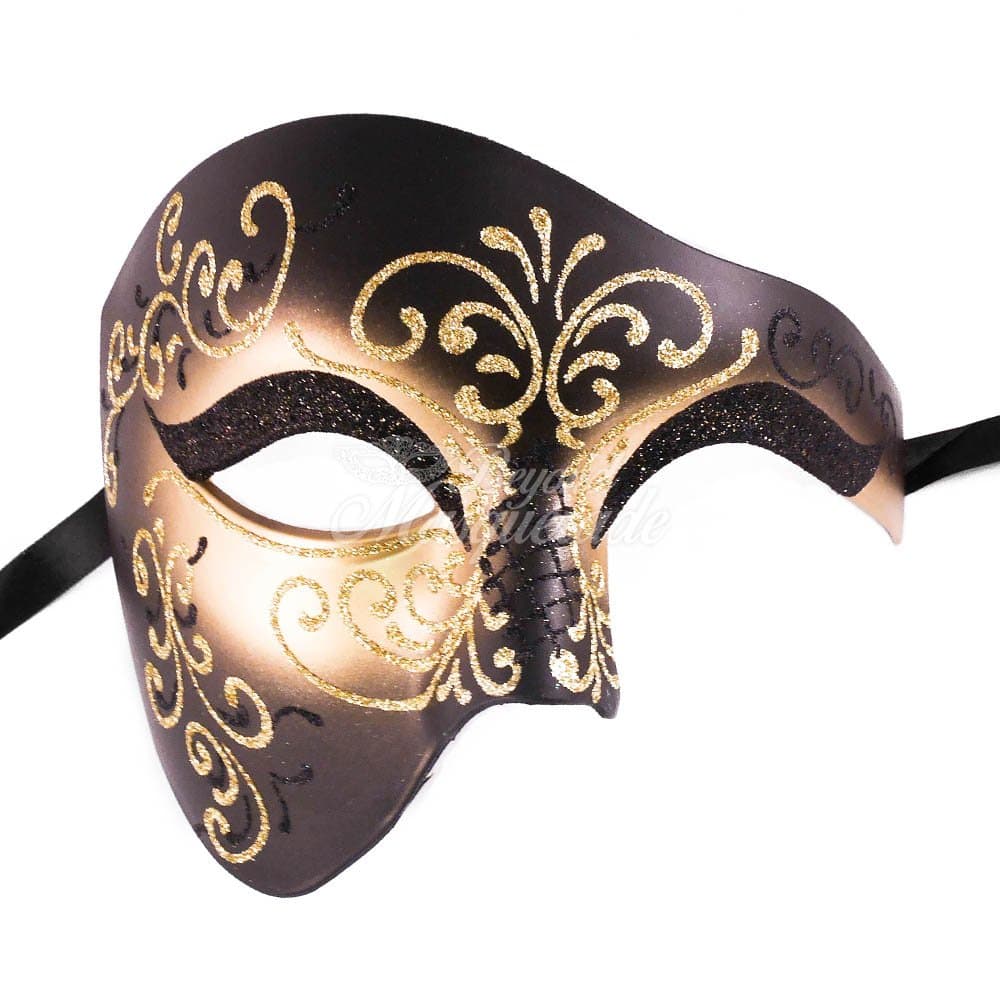 Venetian Mask Exclusive w/ Black Musical Half Face Mask Men's Masquerade Mask
