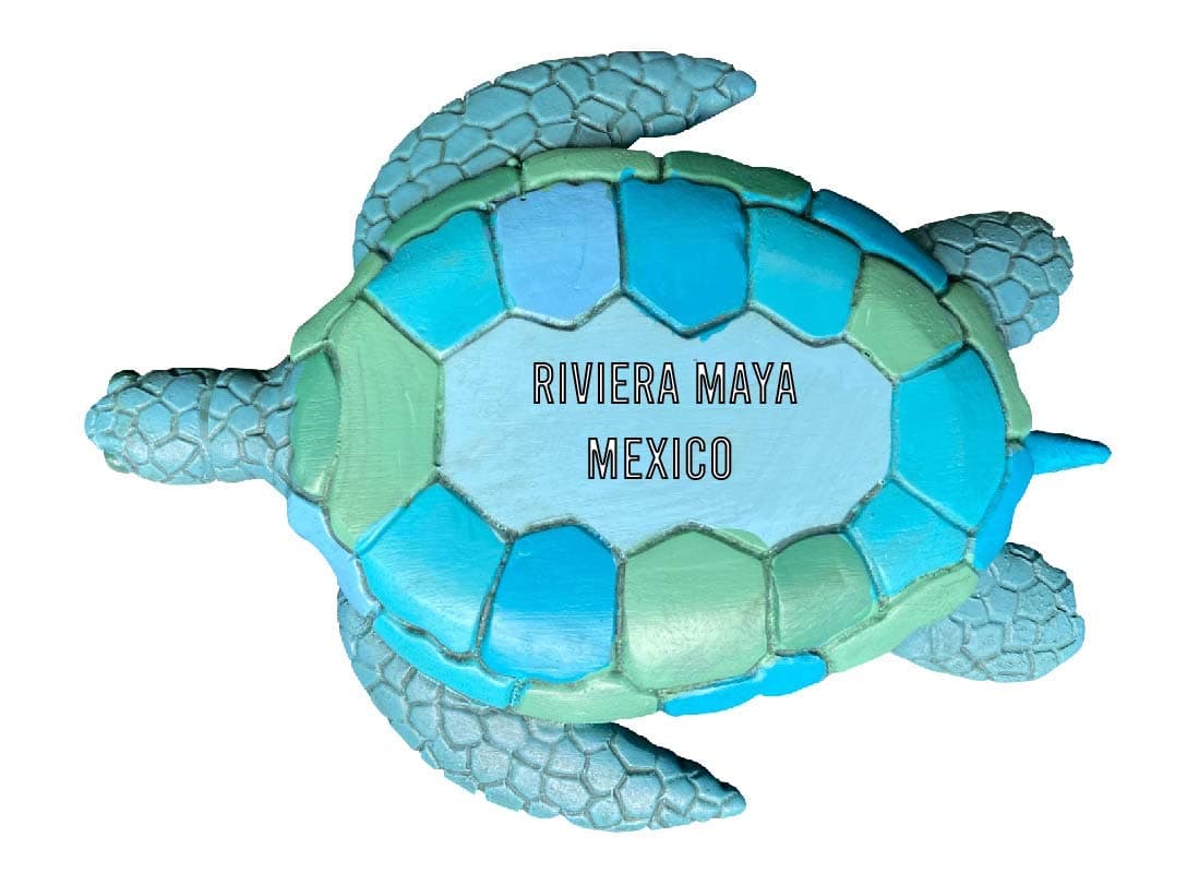 R and R Imports Riviera Maya Mexico Souvenir Hand Painted Resin Refrigerator Magnet Sunset and Green Turtle Design 3-Inch Approximately
