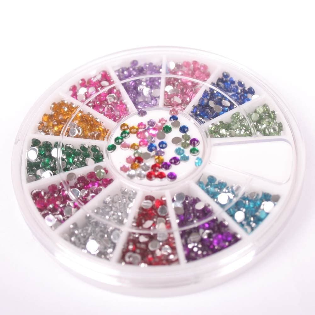3D 2300pcs Round Nail Art Rhinestone Gems Wheel with Dotting Tool and Glue Nail Art Kit