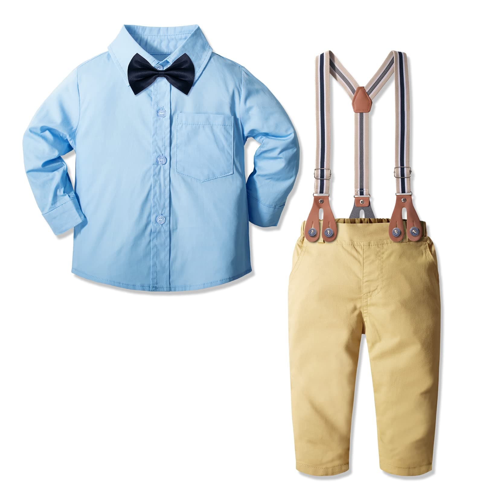 YilakuLittle Boys Gentleman Outfits Suits Set Infant Long Sleeve Shirt+Suspender Pants+Bow Tie Overalls Clothing Set Kids Christmas Colorful Clothes