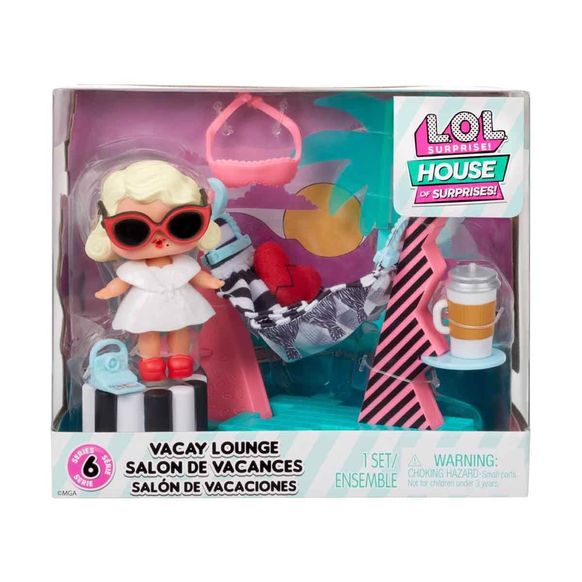 OMG House of Surprises Vacay Lounge Playset Leading Baby Collectible Doll with 8 Surprises, Dollhouse Accessories, Holiday Toy, Great Gift Kids Ages 4 5 6+ Years Old & Collectors