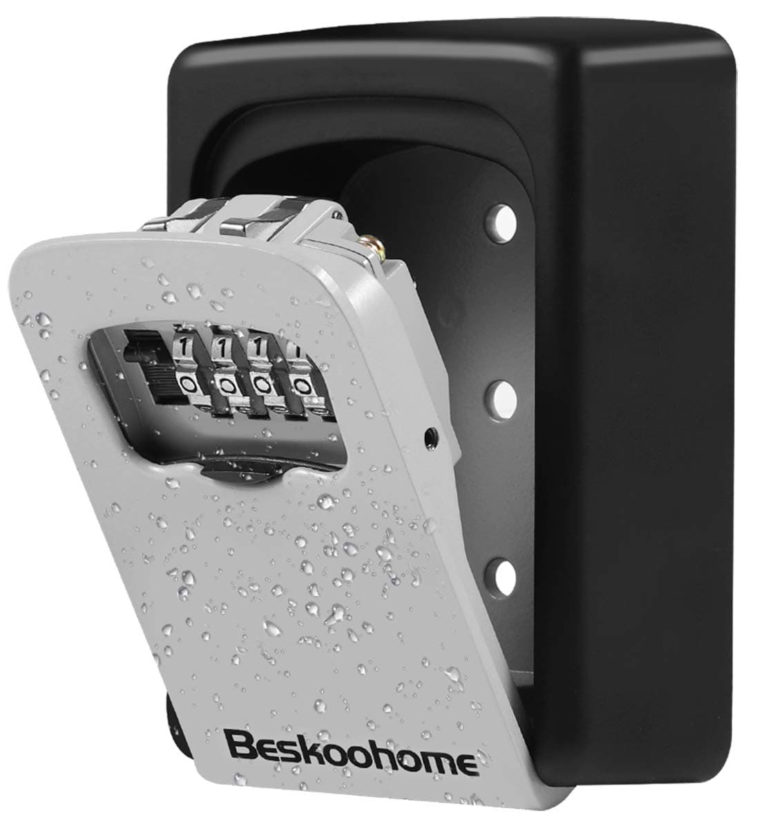 Key Safe Wall Mounted Lockbox - BeskooHome Waterproof Combination Key Lock Box, Zinc Alloy Key Storage with Slide Cover, Resettable Code, for House Spare Keys, Airbnb, Garage - Mounting Kit included